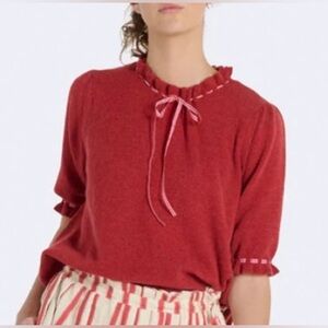 NWOT Cabbages and Roses raspberry cashmere top with gingham ribbon size Small